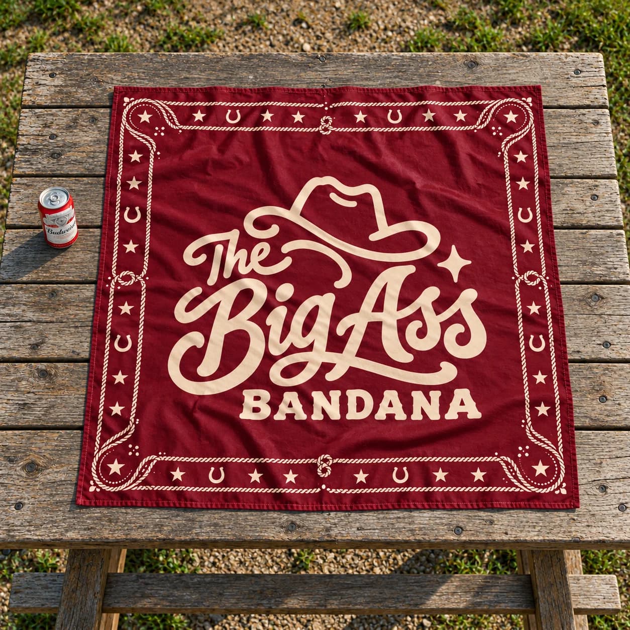 Large Western-print Big Ass bandana laid out to show its artwork.