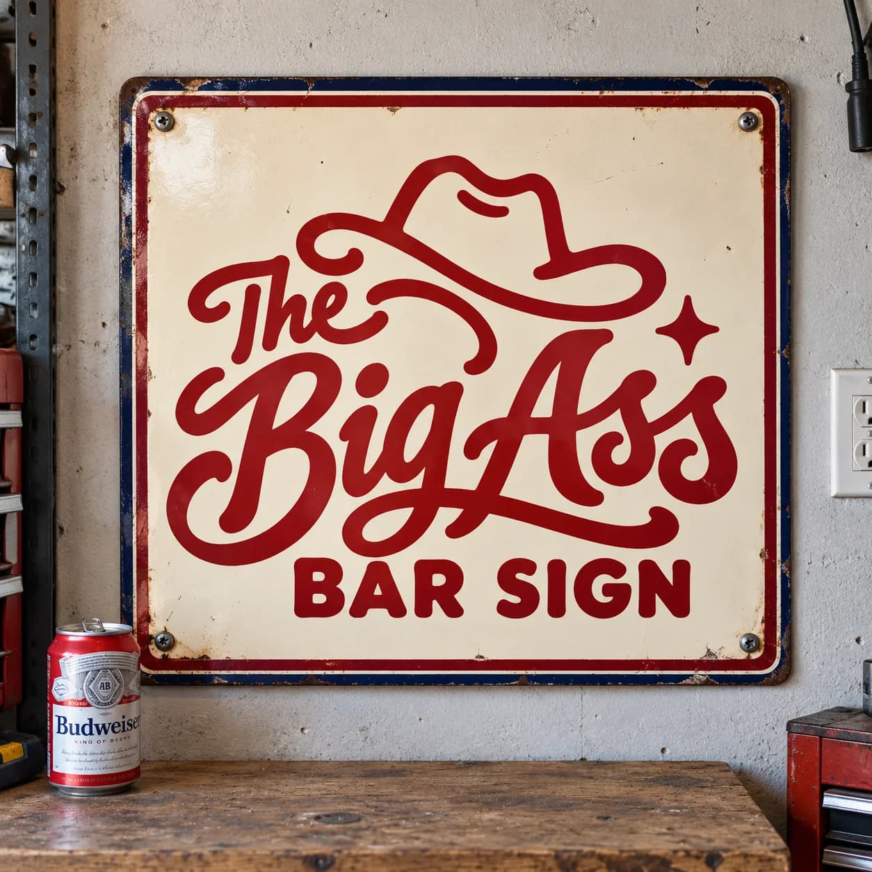 Large Big Ass bar sign with original Western lettering.