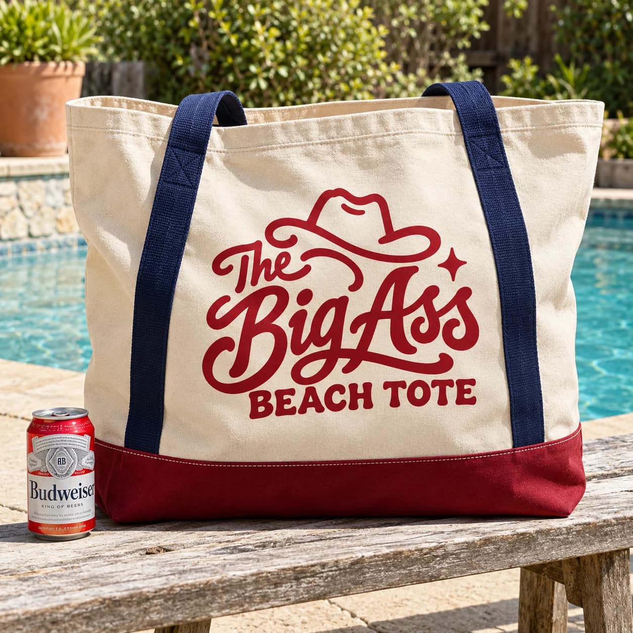 Large canvas Big Ass Beach Tote with broad handles.