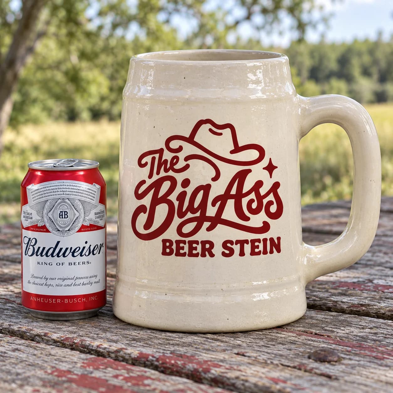 Oversized handled Big Ass Beer Stein displaying its Western product mark.