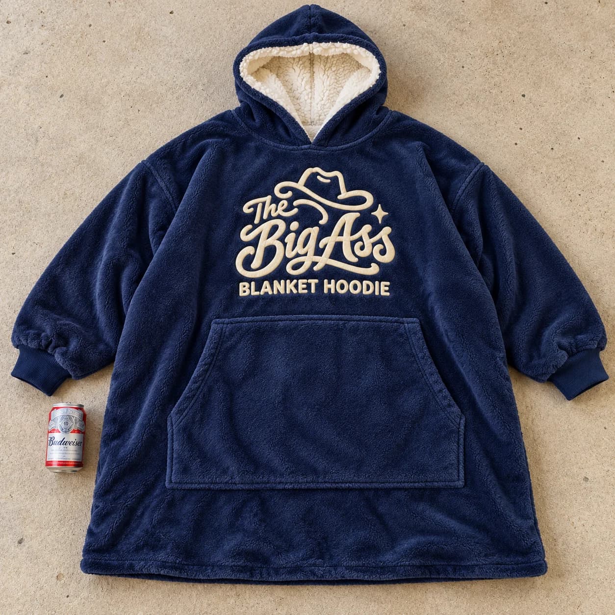 Roomy Big Ass blanket hoodie with a large hood and front pocket.