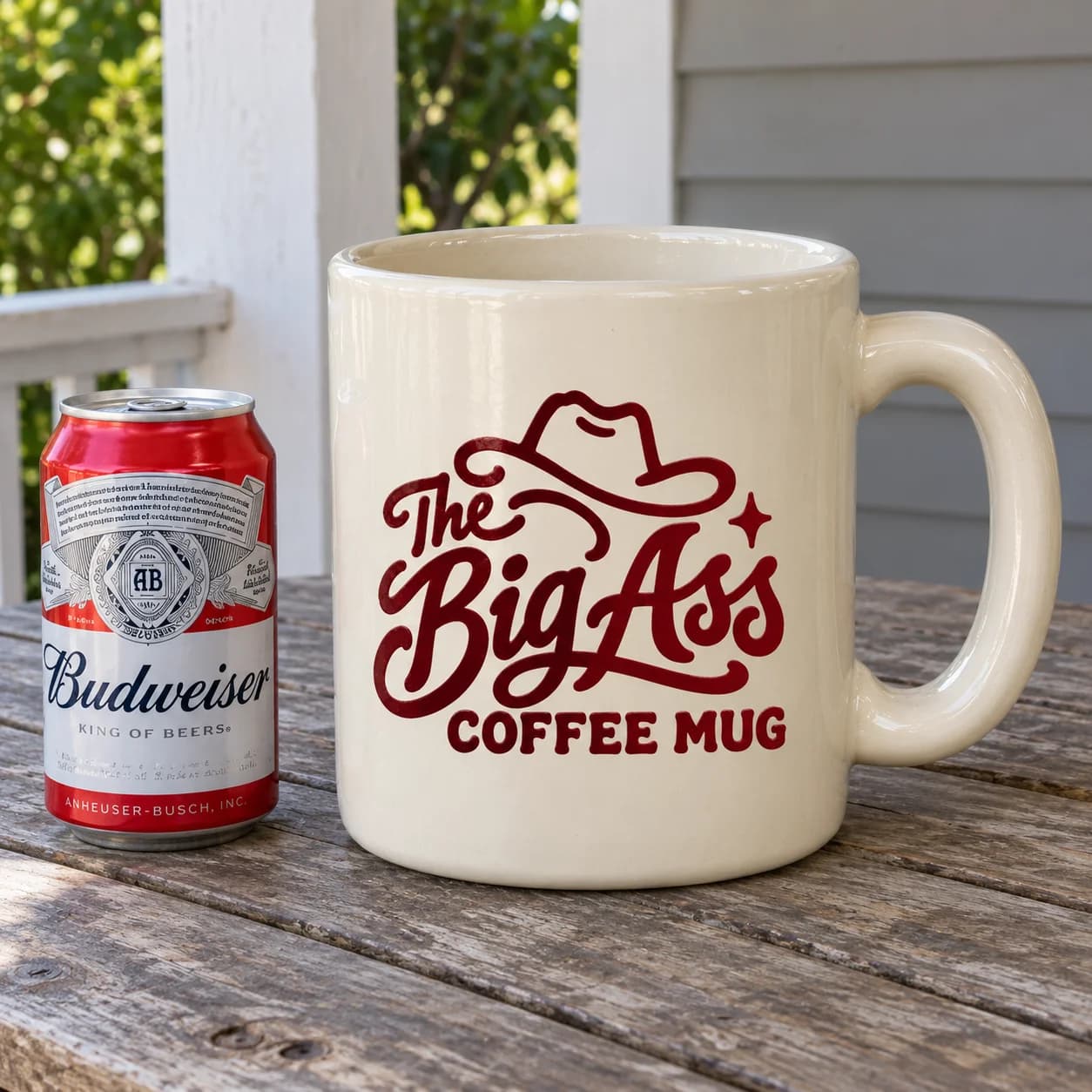 Oversized Big Ass Coffee Mug with thick ceramic walls and a large handle.