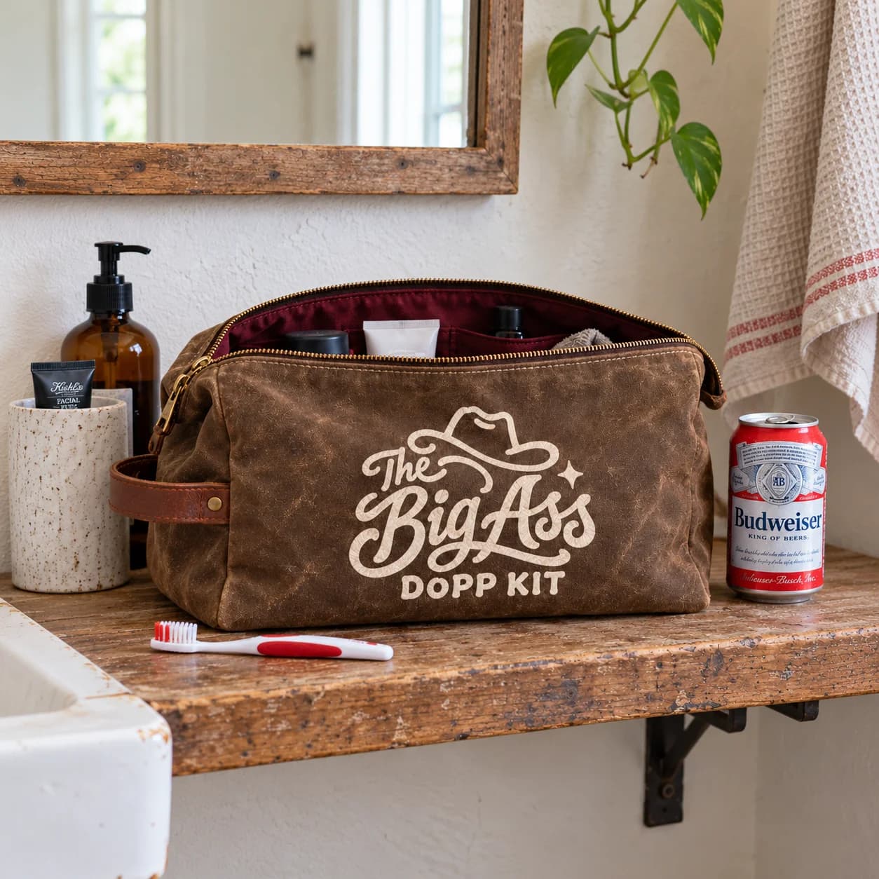 Wide Big Ass Dopp Kit with large zip opening.