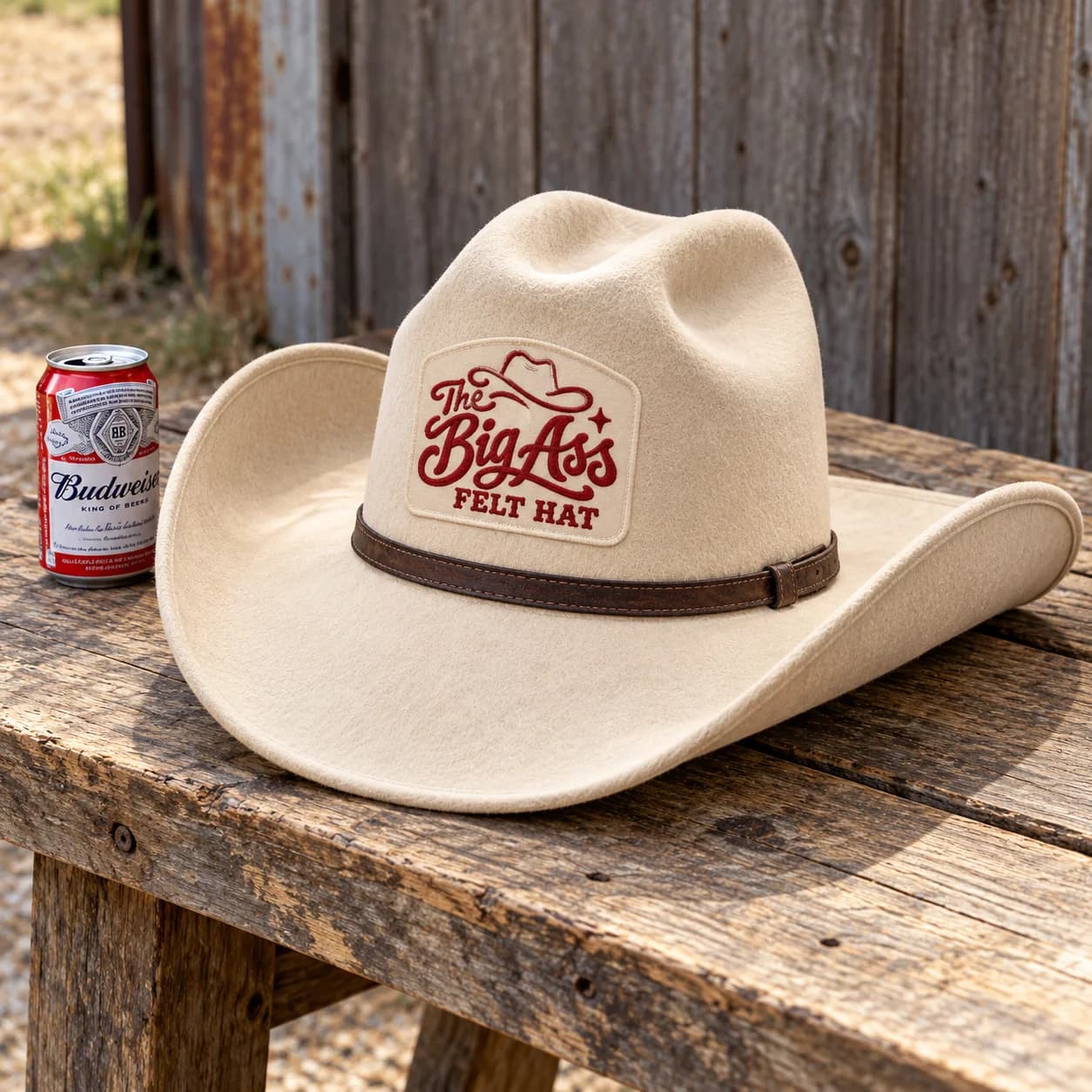 Broad-brimmed felt cowboy hat with a Western product mark.