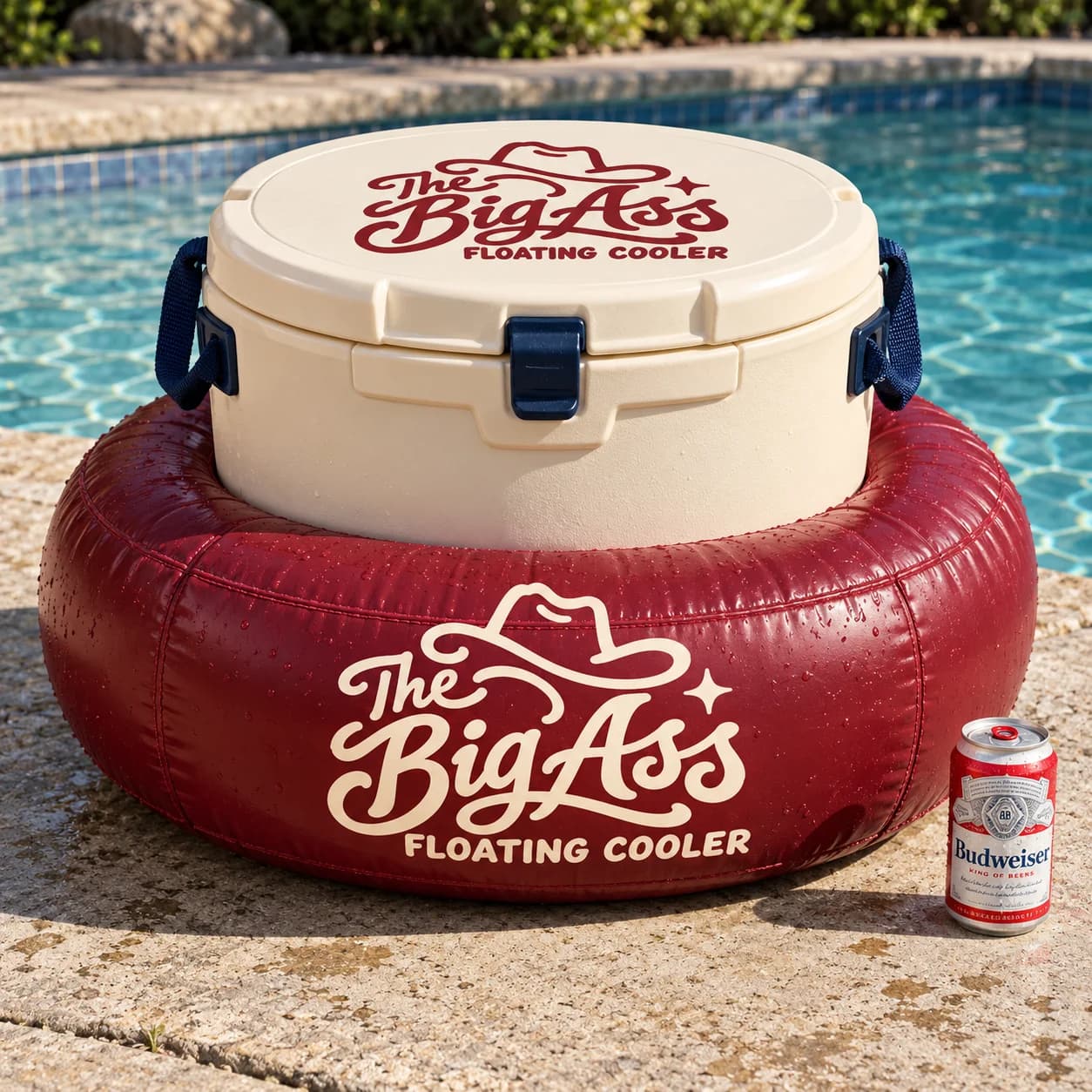 Wide Big Ass Floating Cooler with central lidded compartment.