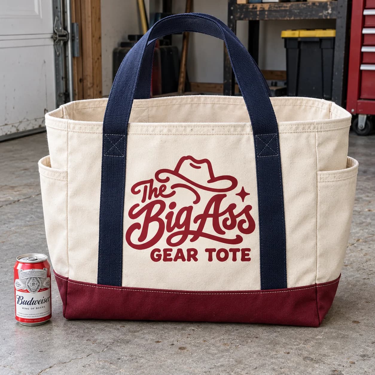 Large open-top Big Ass Gear Tote with broad handles.
