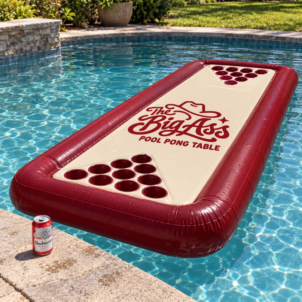 Long Big Ass Pool Pong Table with recessed cup positions.