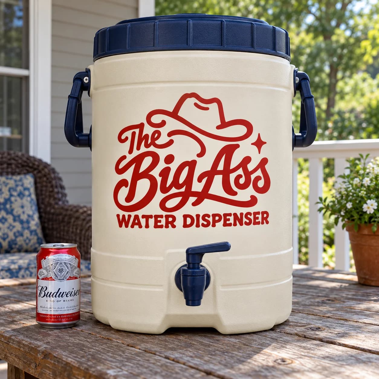 Large Big Ass Water Dispenser with side handles and a low dispensing tap.